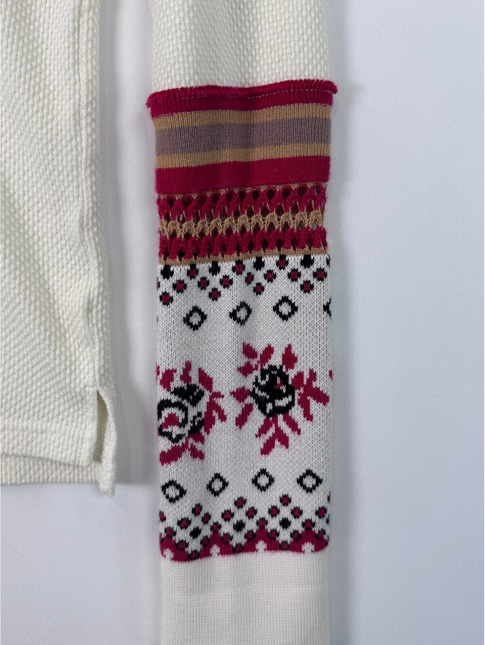 We The Free Our Song Henley Women’s S Crochet Fair Isle Thermal Top Ivory Boho - Picture 2 of 7